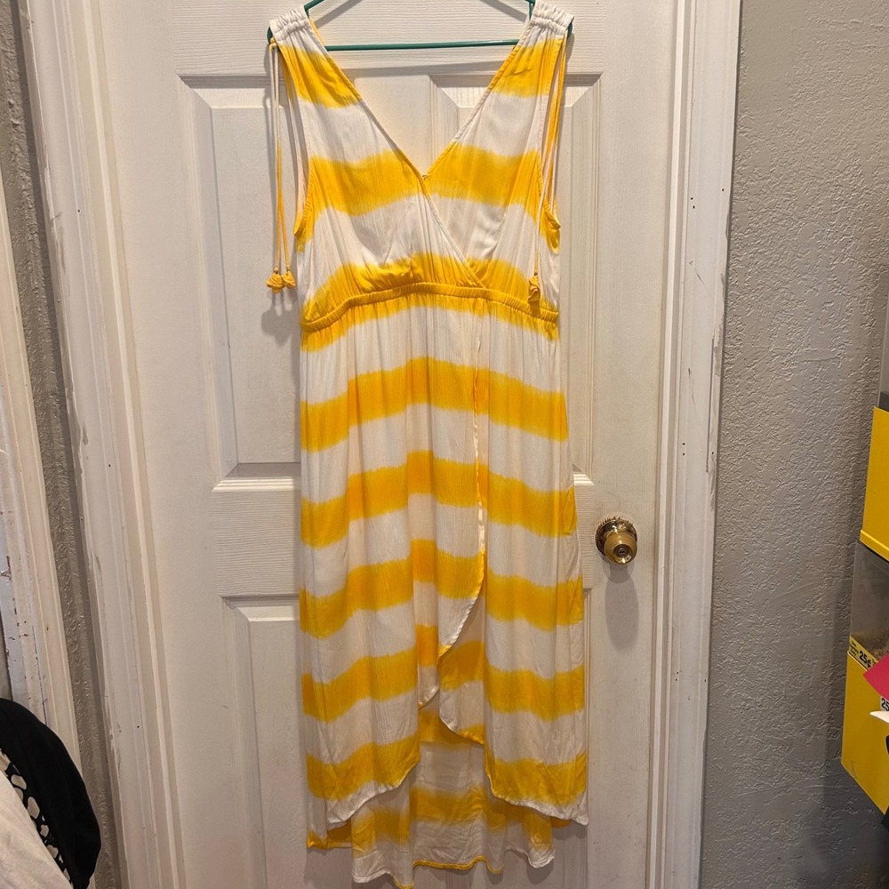 Tommy Bahama Yellow White Stripe Caicos Crinkle‎ Set Sail Stripe Sundress Large - Picture 2 of 11